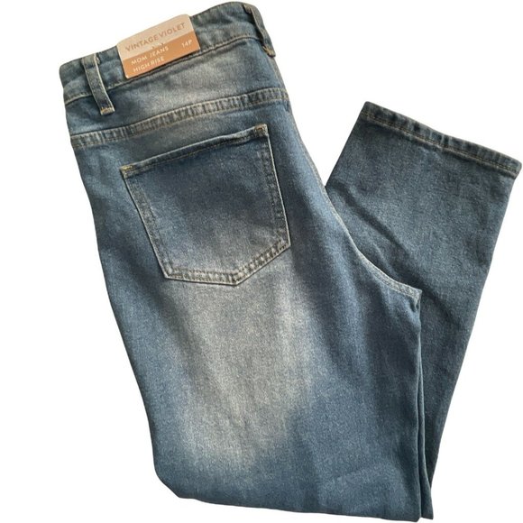 🌹Women’s Jeans VINTAGE VIOLET Petite ripped mom jeans in mid blue Size 14P - Picture 12 of 12